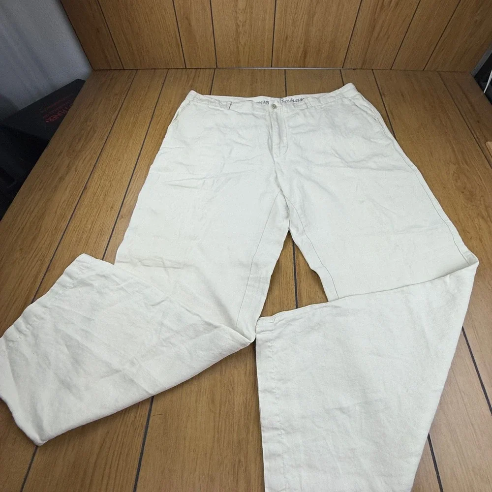 Tommy Bahama Mens 40x32 Cream Linen Silk Blend Relaxed Fit Trousers Pants